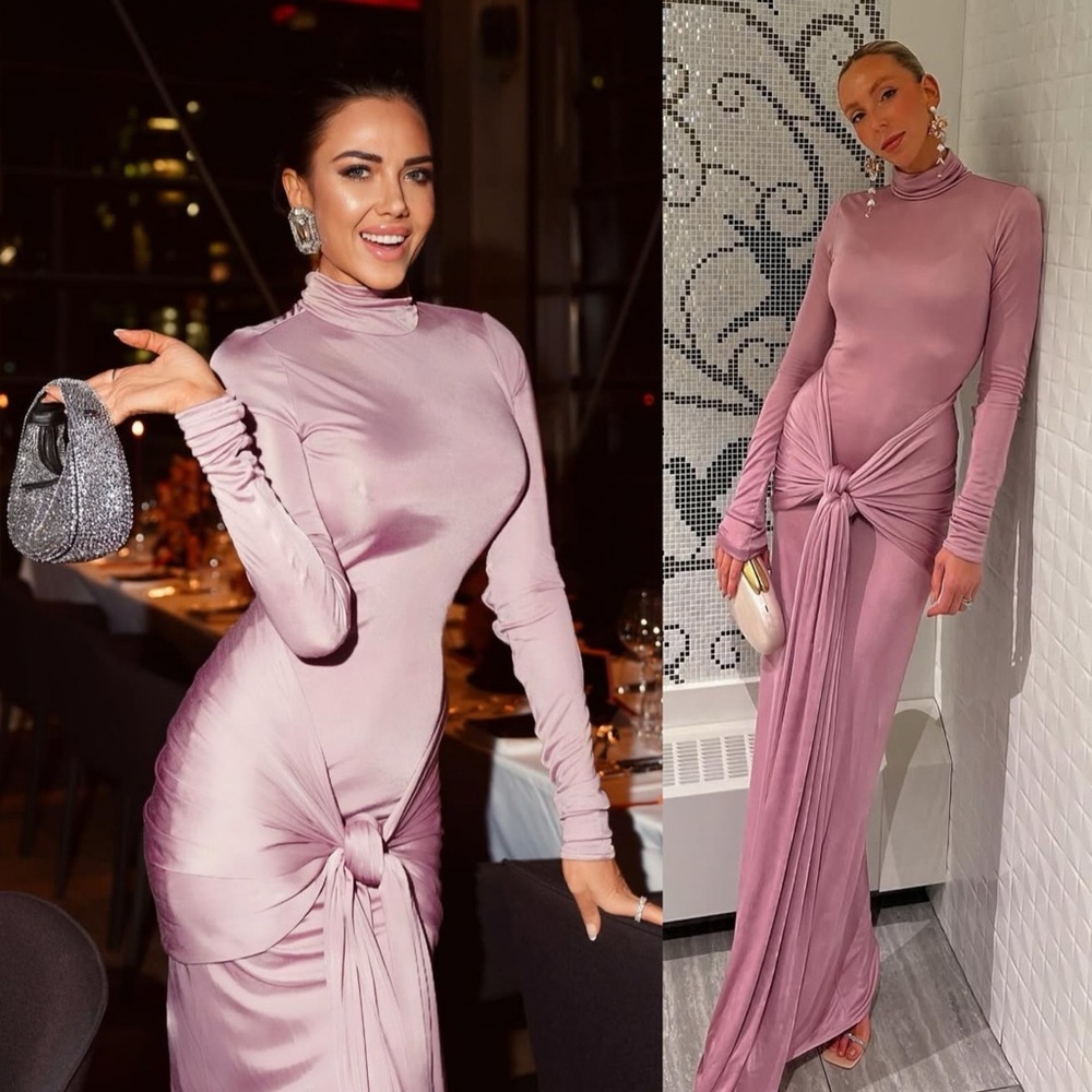 HELSA Slinky Jersey Sarong Turtleneck Dress Elderberry Purple NEW with tags